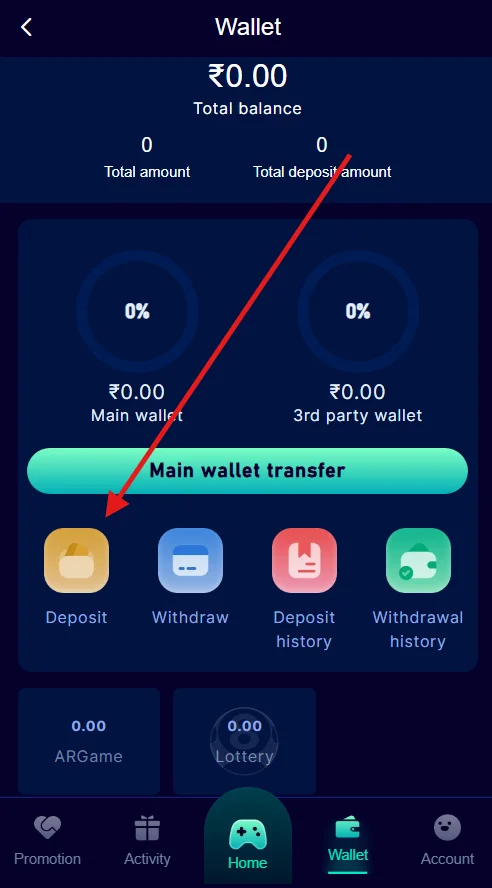 Tap on deposit button
